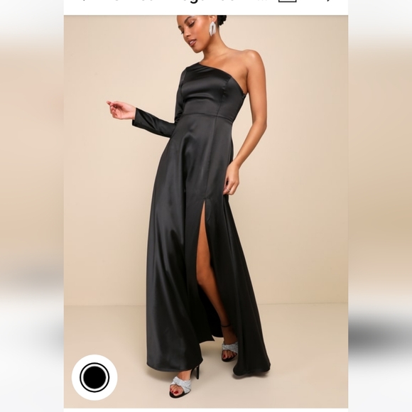 NWOT-Lulus- unreal elegance black satin dress - Picture 2 of 6